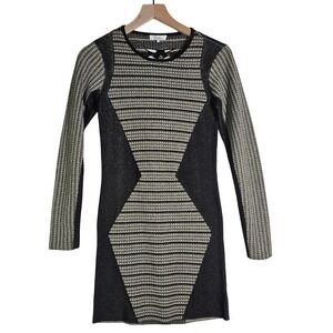 Parker Bodycon Sweater Knit Mini Dress Twist Back S Black Gold Long Sleeve
